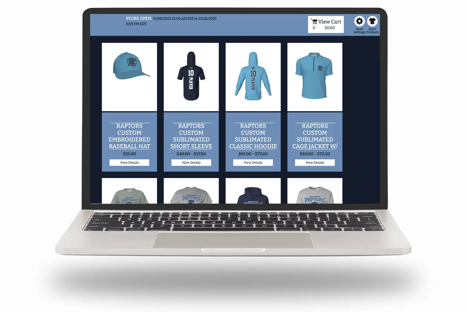 Online fanwear store example — team store hosting Columbia SC
